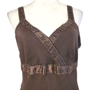 Y2K Mixit Silk Midi Slip Dress Sz 10 Brown Hand Beaded Woodland Fairy Whimsigoth